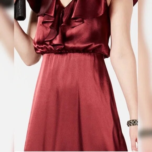 Adrianna Papell V-Neck Ruffled Blouson Satin Gown Deep Red Wine Size 4 NWT‎ - Picture 4 of 11